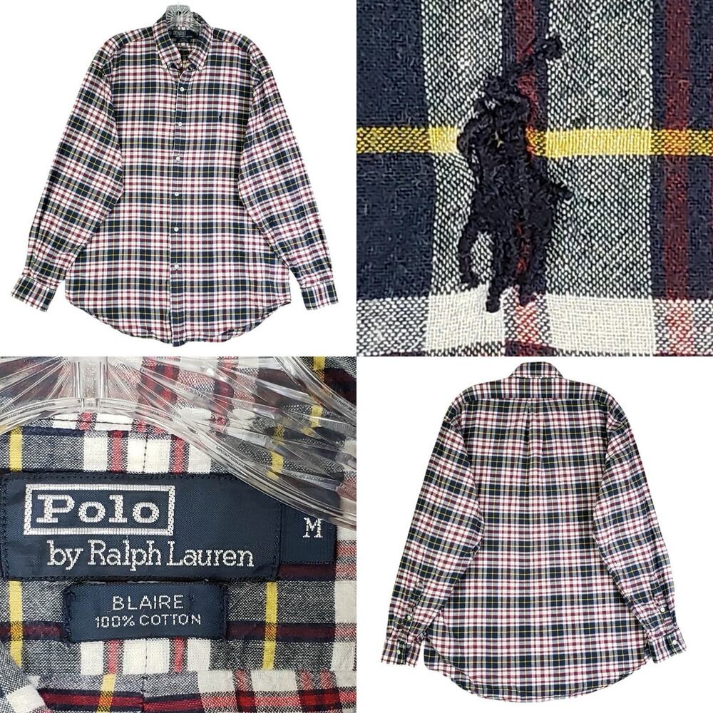 Polo Ralph Lauren Shirt Mens Size Medium Button Down Plaid Vtg Oxford LS Blaire